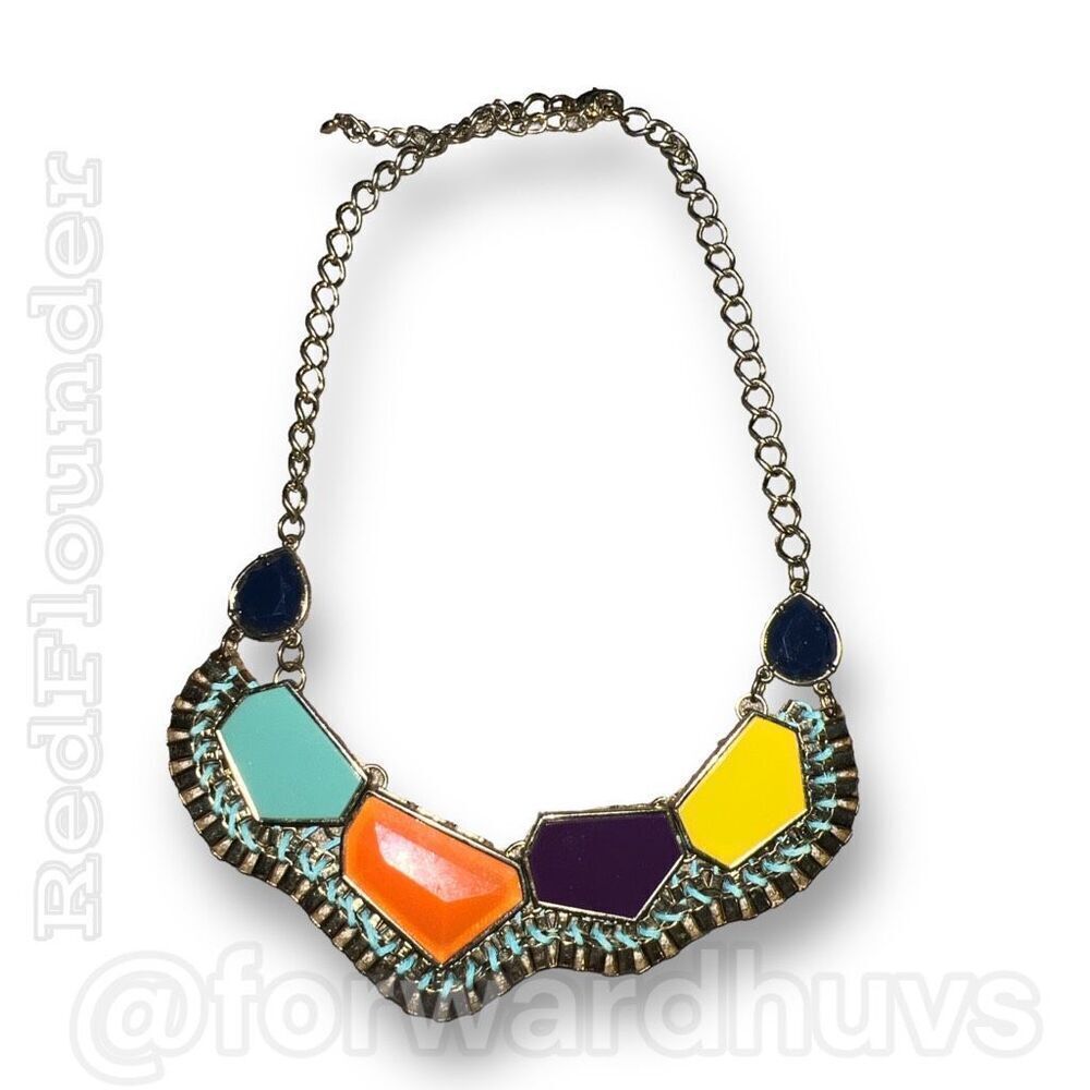 Color Palette Necklace with Gold Tone Chain and Vibrant Asymmetrical Accents